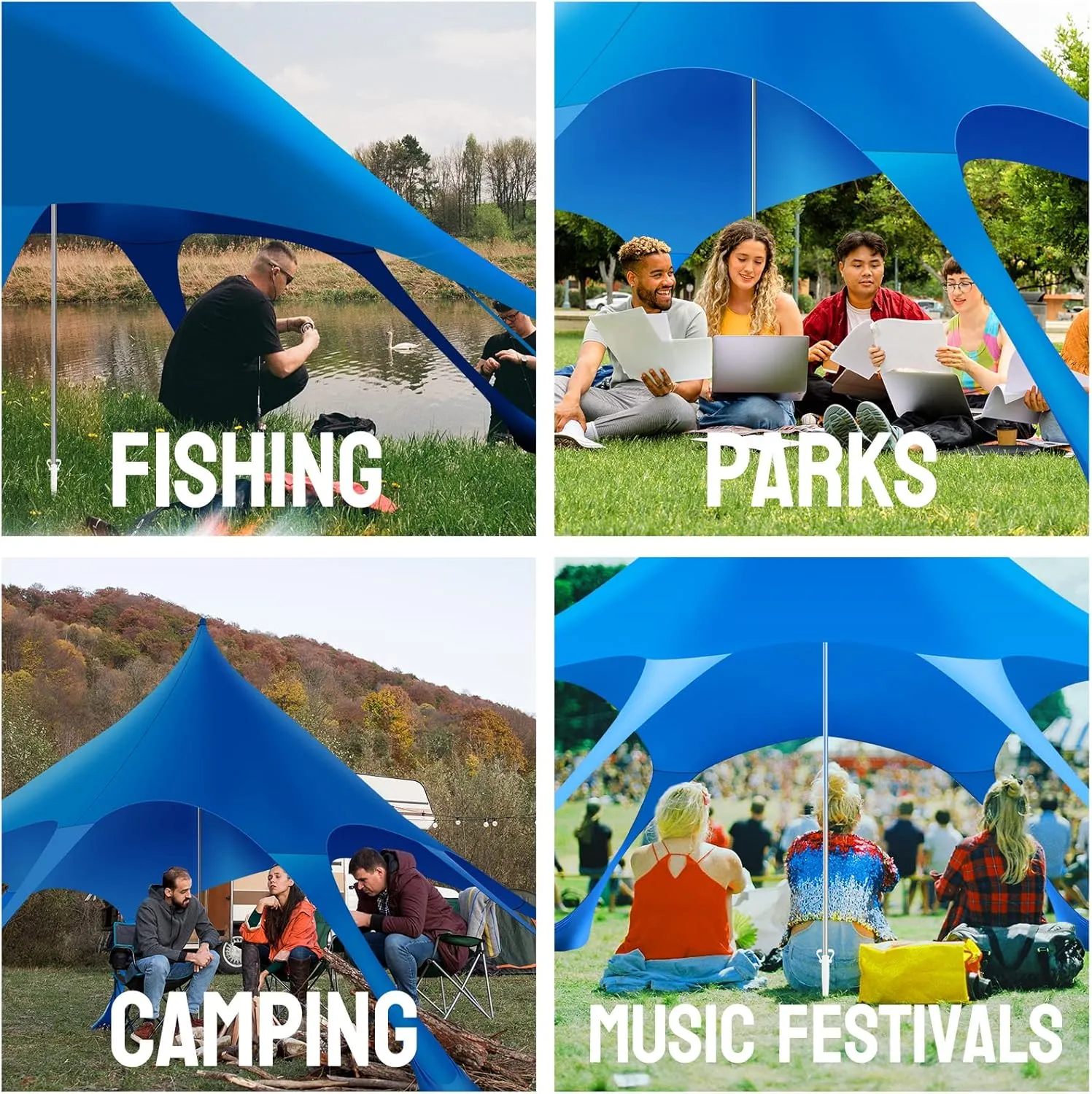 Beach Tent Canopy Pop Up Shade Sun Shelter 10x10ft Portable Family Sunshade UPF50  with 8 Sandbags-2 Sand Shovel-Easy Foldable Pole-Pole Anchor-Ground Pegs-Carrying Bag for Outdoor Camping