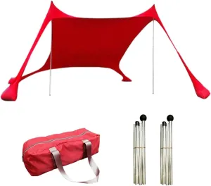 Beach Tent, Sun Protection Awning, Beach Shelter, Portable Sun Canopy Shade Tent, Outdoor UV Resistant Patio Beach Tent with Carrying Travel Bag(Red,210x200x150cm)