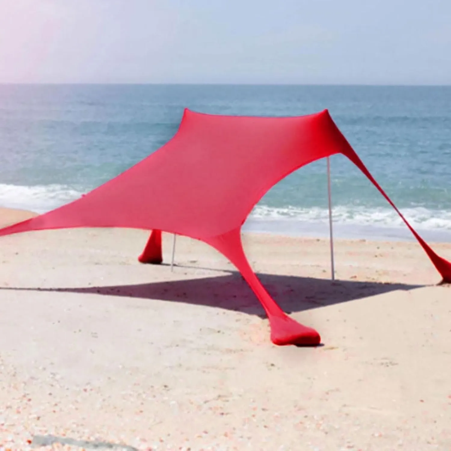 Beach Tent, Sun Protection Awning, Beach Shelter, Portable Sun Canopy Shade Tent, Outdoor UV Resistant Patio Beach Tent with Carrying Travel Bag(Red,210x200x150cm)