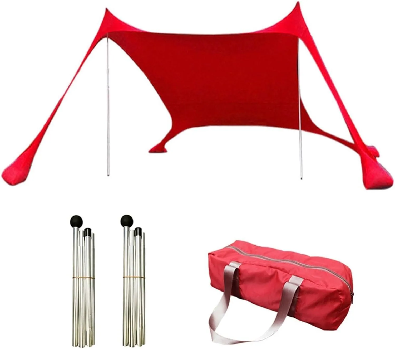 Beach Tent, Sun Protection Awning, Beach Shelter, Portable Sun Canopy Shade Tent, Outdoor UV Resistant Patio Beach Tent with Carrying Travel Bag(Red,210x200x150cm)