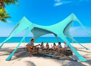 Beach Tent Sun Shelter Sunshade 20x13FT, UPF50  Beach Canopy Tent Sun Shade with 8 Sandbags & 3 Stability Poles, Outdoor Shade Beach Canopy for Camping, Fishing, Backyard, Picnics (Turquoise)