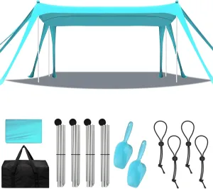Beach Tent Sun Shelter UPF 50  Beach Shade Canopy Pop up Tent Portable Cabana Outdoor with Aluminum Poles Sandbags Sand Shovel for Camping Fishing Trip Picnic Party