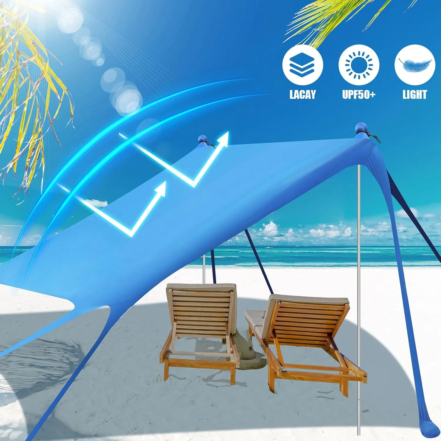 Beach Tent Sun Shelter UPF 50  Beach Shade Canopy Pop up Tent Portable Cabana Outdoor with Aluminum Poles Sandbags Sand Shovel for Camping Fishing Trip Picnic Party