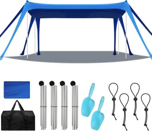 Beach Tent Sun Shelter UPF 50  Beach Shade Canopy Pop up Tent Portable Cabana Outdoor with Aluminum Poles Sandbags Sand Shovel for Camping Fishing Trip Picnic Party