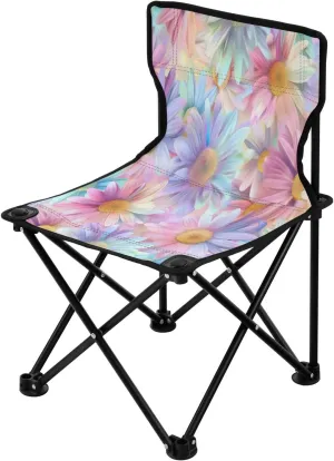 Beautiful Colorful Flowers Portable Outdoor Folding Chair Anti-Slip Padded Oxford Cloth Stool Camping Chair Small for Beach Hiking Fishing Gardening Quad Camp Chair