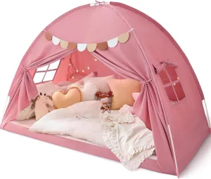 Bed Tent Twin, Bed Canopy for Kids Girls, Tents Toddler Portable Sleeping Tents Indoor, Pink Bunk Canopy Playhouse for Twin Size Bed