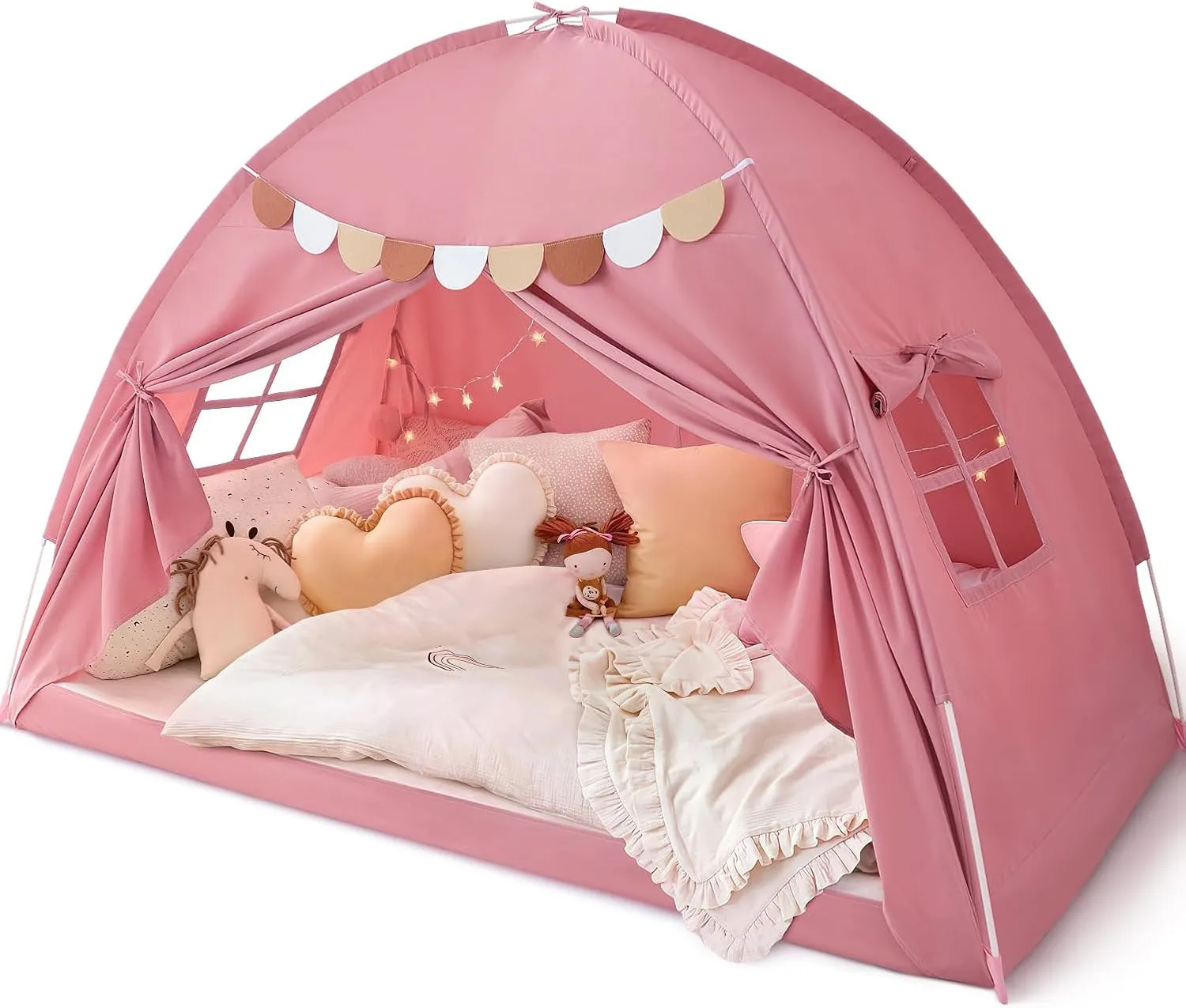 Bed Tent Twin, Bed Canopy for Kids Girls, Tents Toddler Portable Sleeping Tents Indoor, Pink Bunk Canopy Playhouse for Twin Size Bed