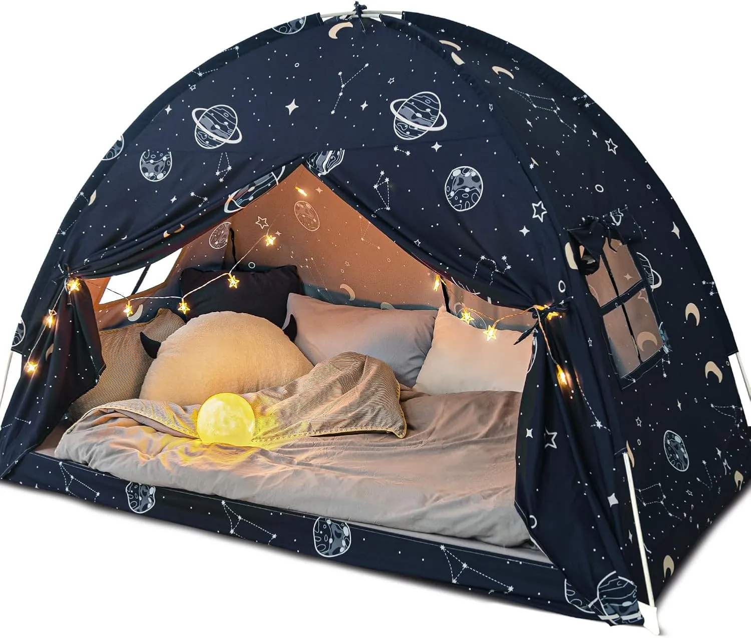 Bed Tent Twin, Space Play Canopy for Kids Boys, Bunk Canopy Tent for Toddler Bed, Galaxy Dome Playhouse Portable Sleeping Tents Indoor