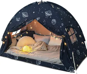 Bed Tent Twin, Space Play Canopy for Kids Boys, Bunk Canopy Tent for Toddler Bed, Galaxy Dome Playhouse Portable Sleeping Tents Indoor