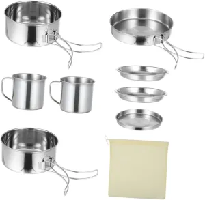 BESPORTBLE 1 Set Outdoor Camping Cookware Camping Pot Pan Outdoor Camping Supplies Stainless Steel Collapsible Cooking Set for 5-6 People