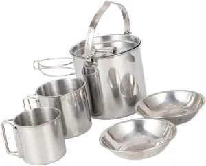 BESPORTBLE Stainless Steel Camping Kettle Set 5-Piece Picnic Cookware Bowl Collapsible Cup Lid Ideal for Outdoor Activities