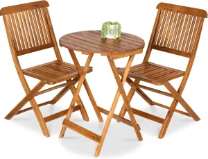 Best Choice Products 3-Piece Acacia Wood Bistro Set, Folding Patio Furniture for Backyard, Balcony, Deck w/ 2 Chairs, Round Coffee Table, Teak Finish - Natural