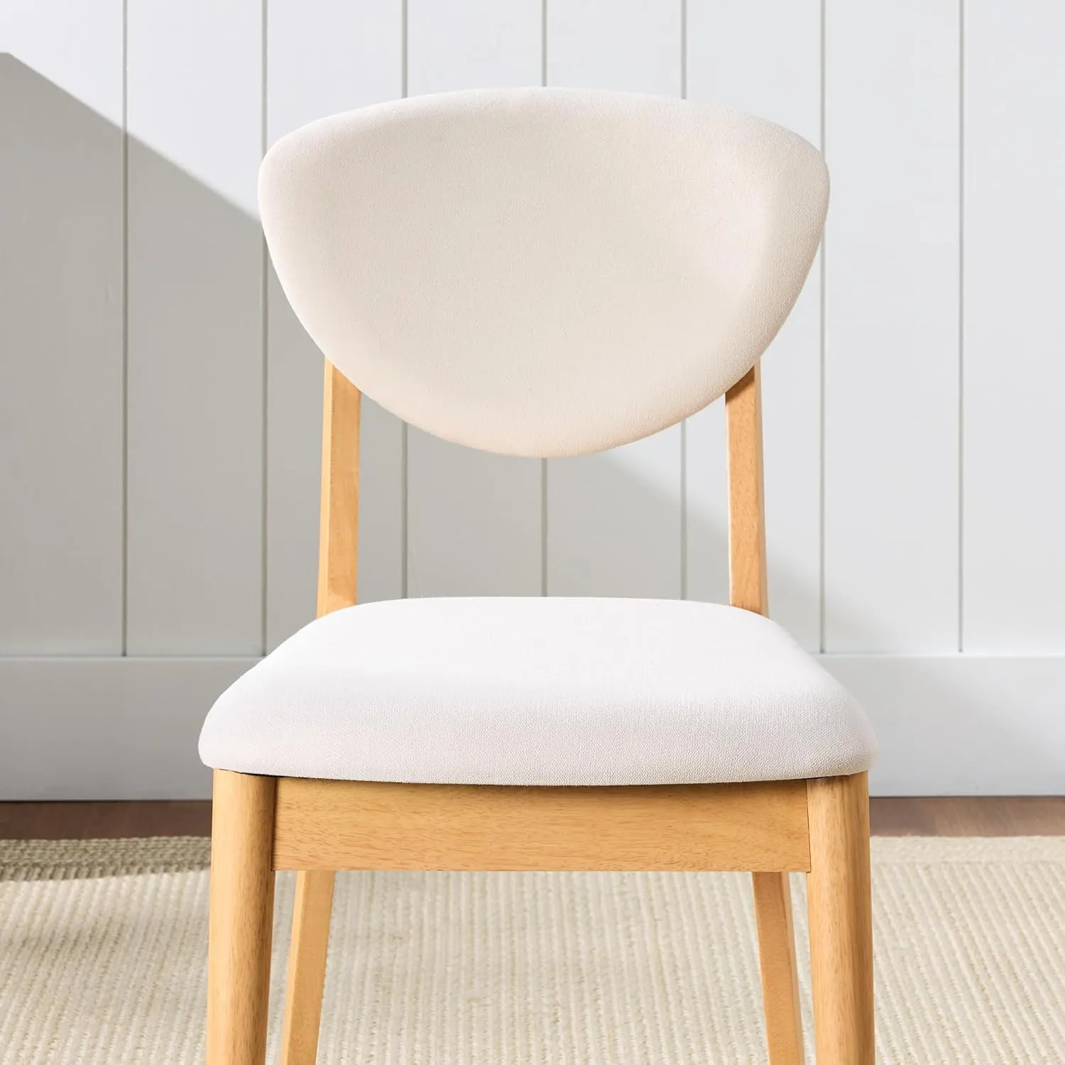 Best Choice Products Dining Chairs Set of 2, Mid-Century Modern Upholstered Wood, Armless w/Seat Cushion, Padded Backrest - Oak/Cream