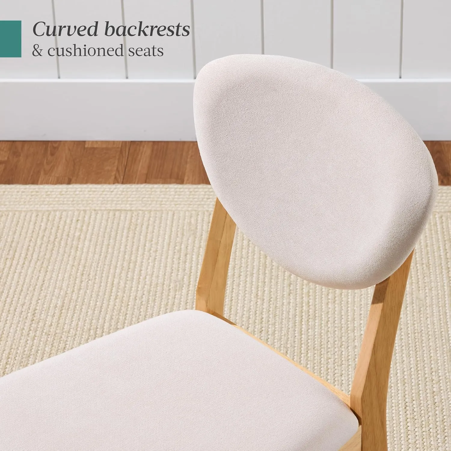 Best Choice Products Dining Chairs Set of 2, Mid-Century Modern Upholstered Wood, Armless w/Seat Cushion, Padded Backrest - Oak/Cream