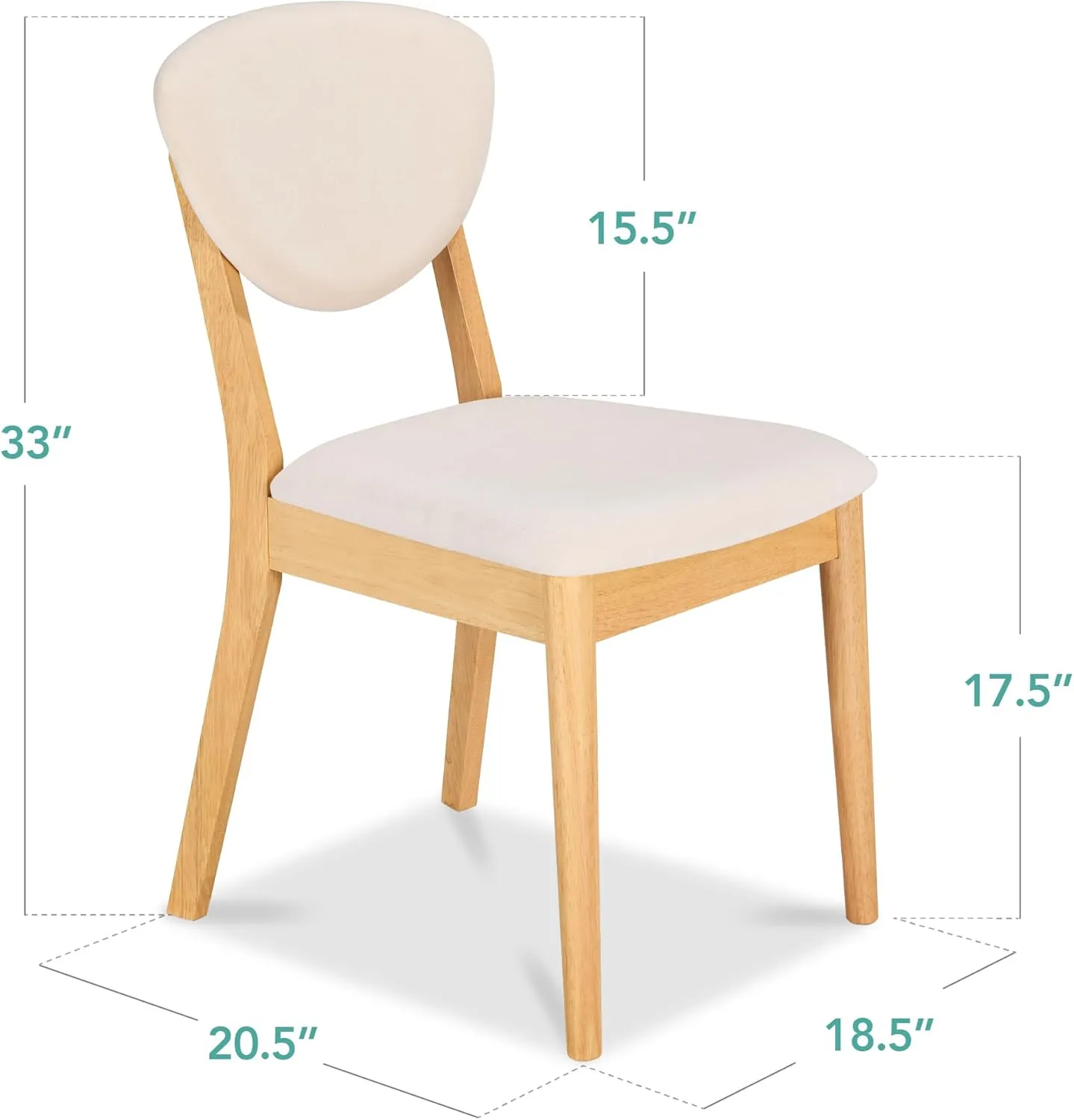 Best Choice Products Dining Chairs Set of 2, Mid-Century Modern Upholstered Wood, Armless w/Seat Cushion, Padded Backrest - Oak/Cream
