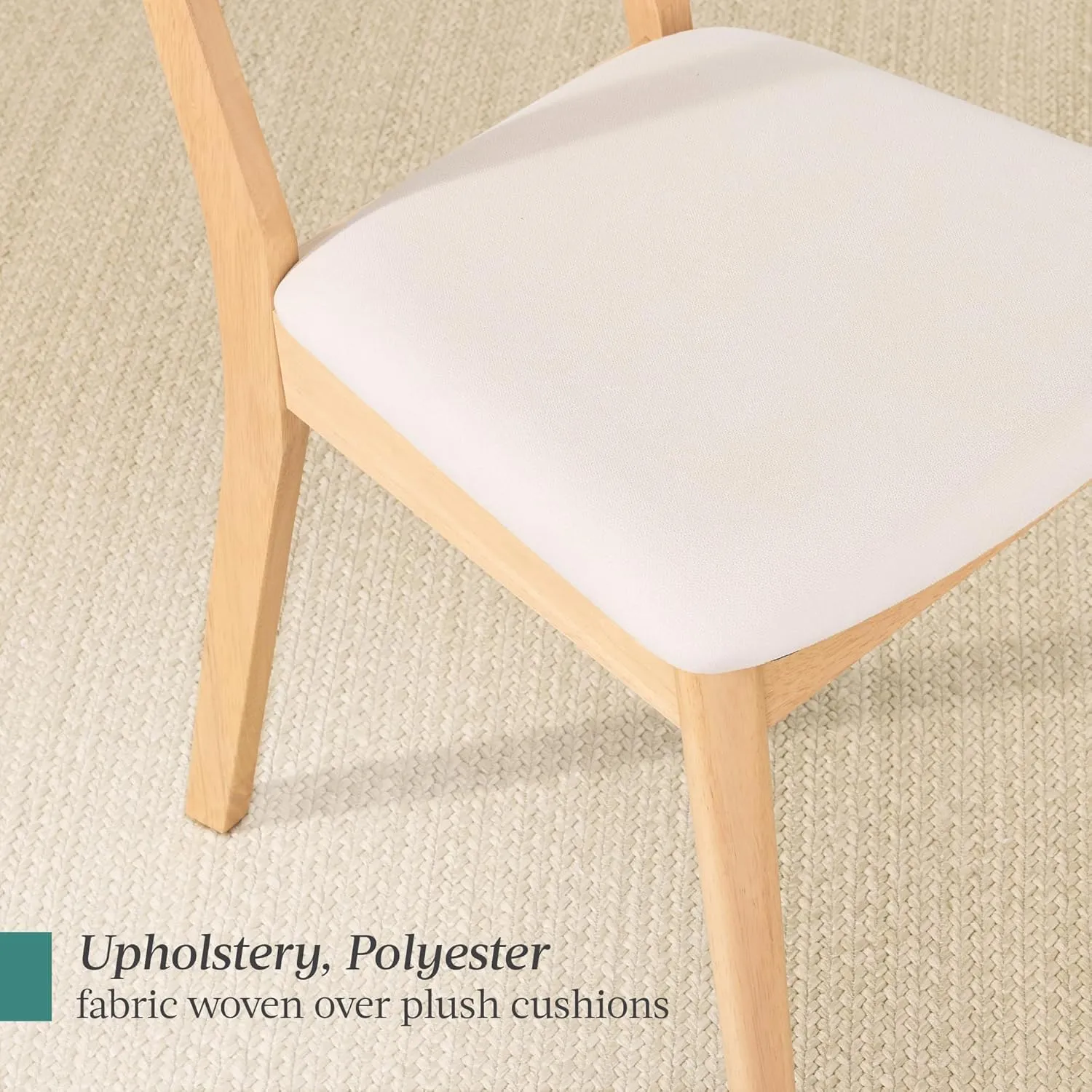 Best Choice Products Dining Chairs Set of 2, Mid-Century Modern Upholstered Wood, Armless w/Seat Cushion, Padded Backrest - Oak/Cream