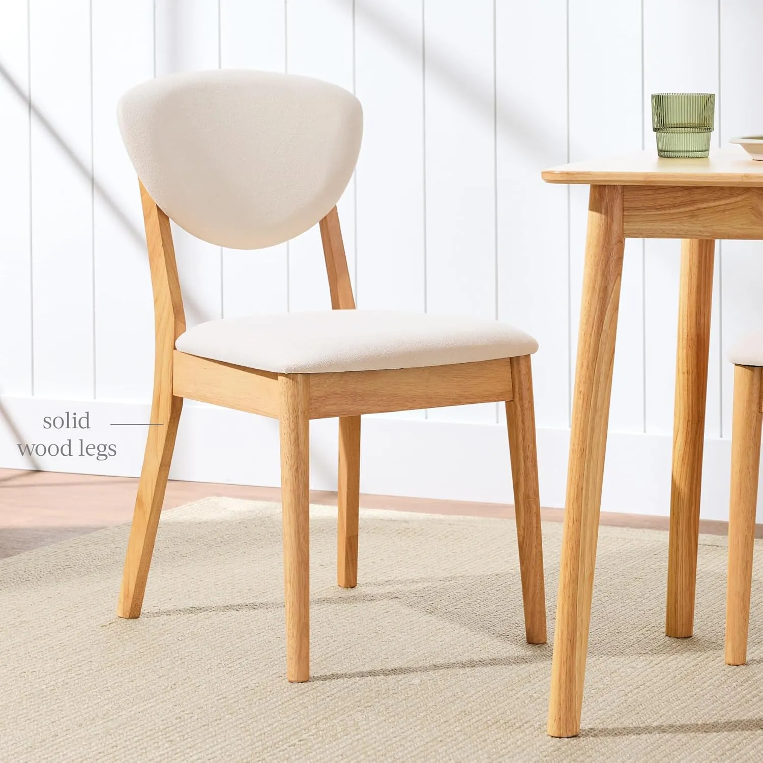 Best Choice Products Dining Chairs Set of 2, Mid-Century Modern Upholstered Wood, Armless w/Seat Cushion, Padded Backrest - Oak/Cream