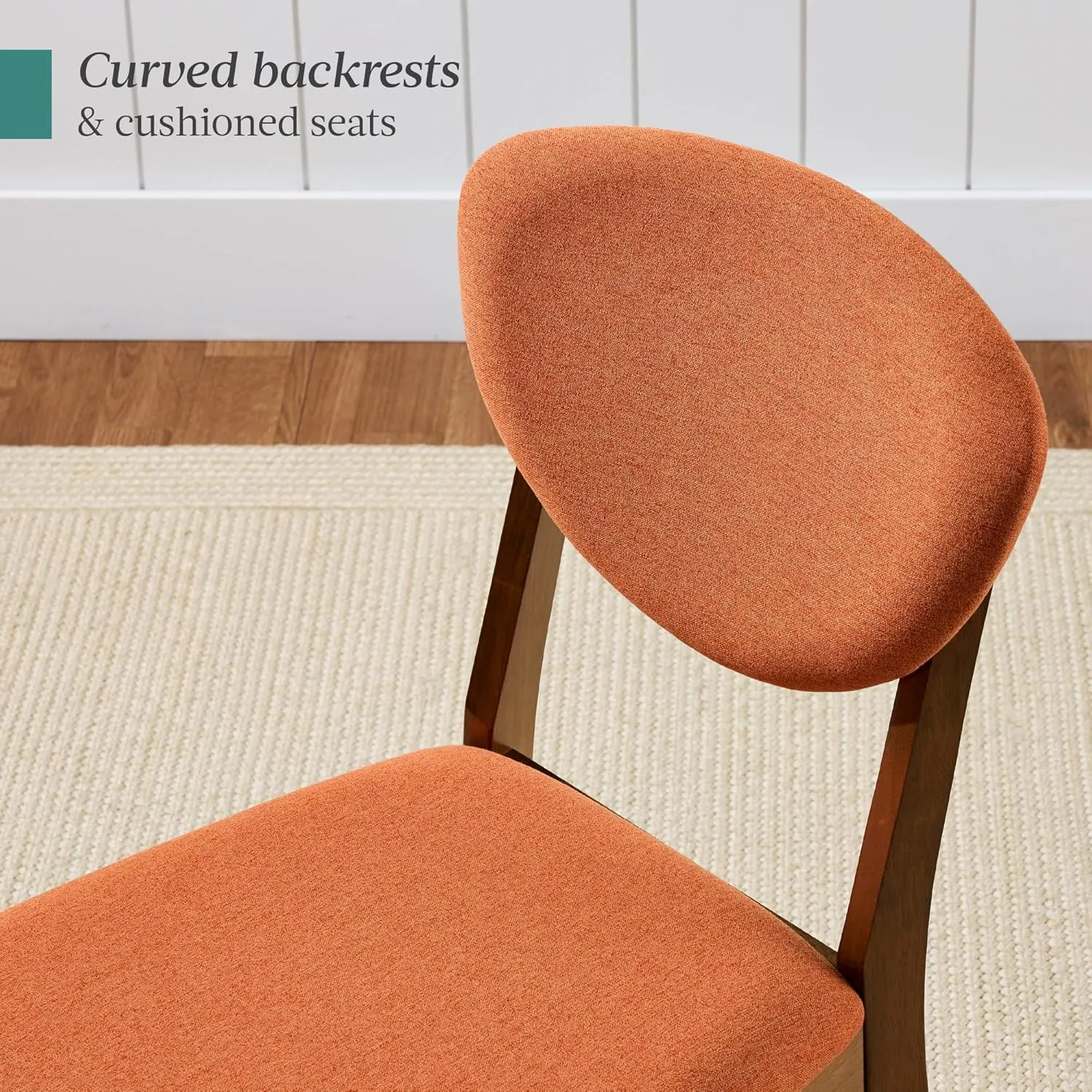 Best Choice Products Dining Chairs Set of 2, Mid-Century Modern Upholstered Wood, Armless w/Seat Cushion, Padded Backrest - Walnut/Burnt Orange