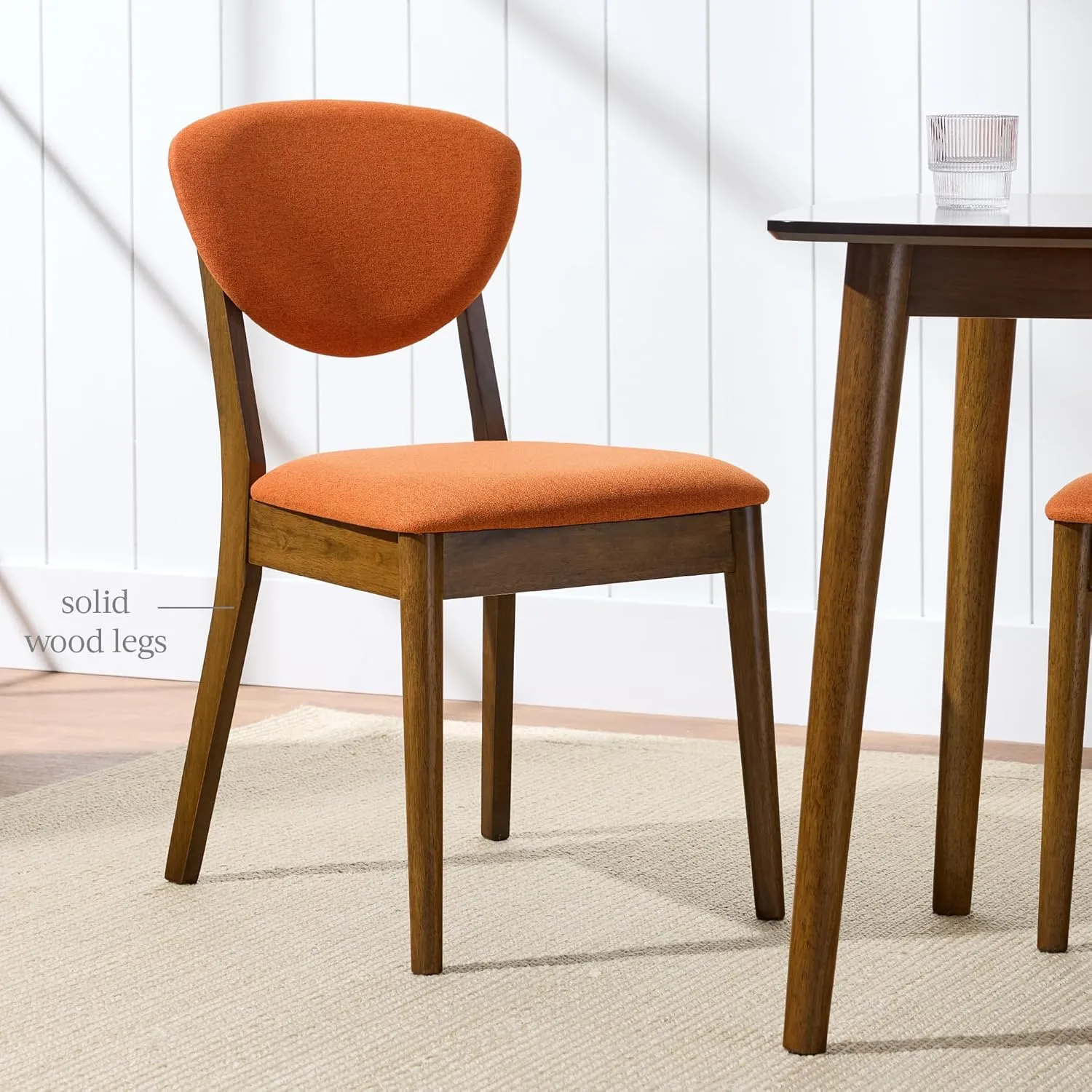 Best Choice Products Dining Chairs Set of 2, Mid-Century Modern Upholstered Wood, Armless w/Seat Cushion, Padded Backrest - Walnut/Burnt Orange