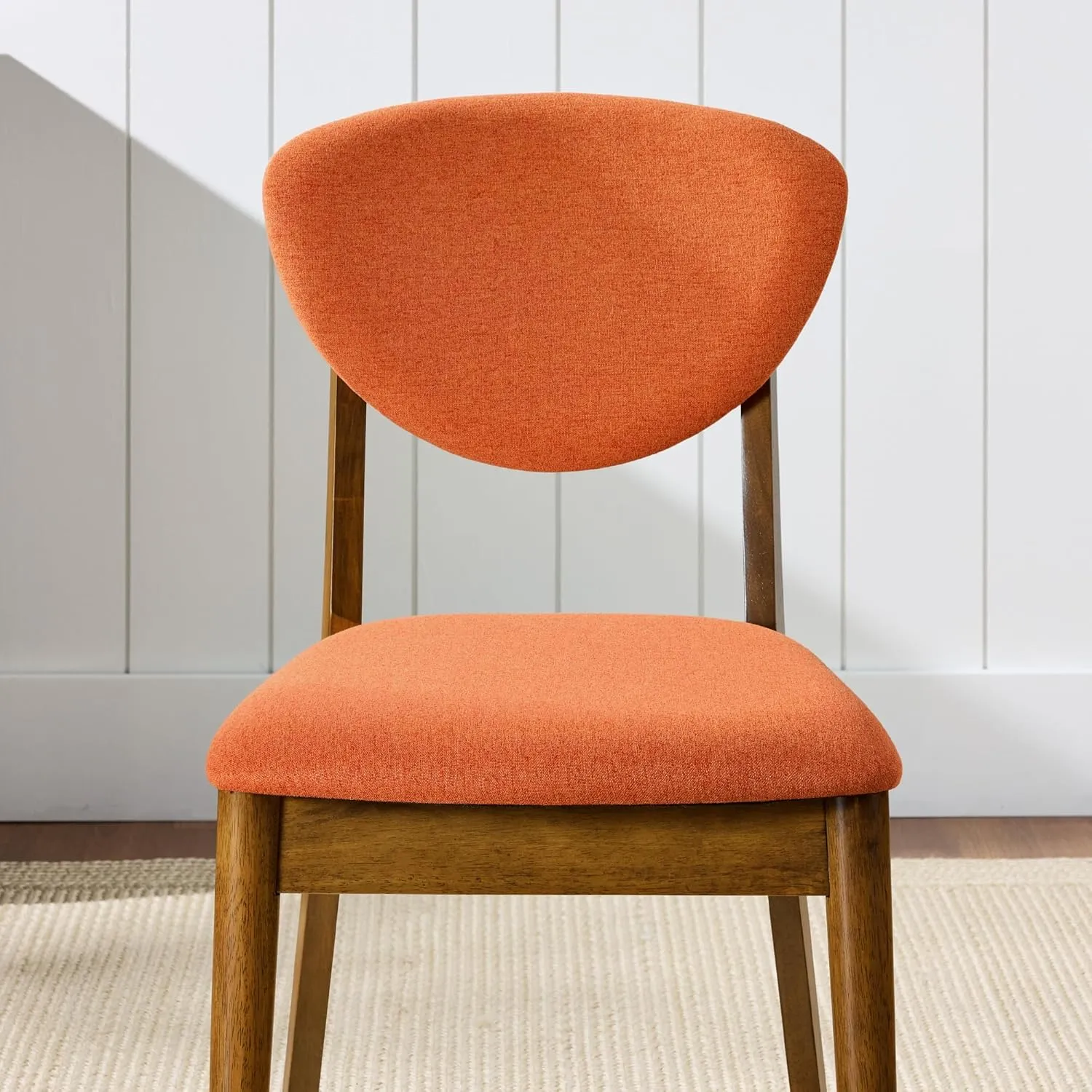 Best Choice Products Dining Chairs Set of 2, Mid-Century Modern Upholstered Wood, Armless w/Seat Cushion, Padded Backrest - Walnut/Burnt Orange