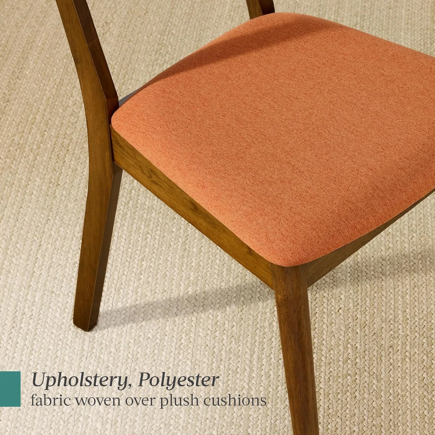 Best Choice Products Dining Chairs Set of 2, Mid-Century Modern Upholstered Wood, Armless w/Seat Cushion, Padded Backrest - Walnut/Burnt Orange