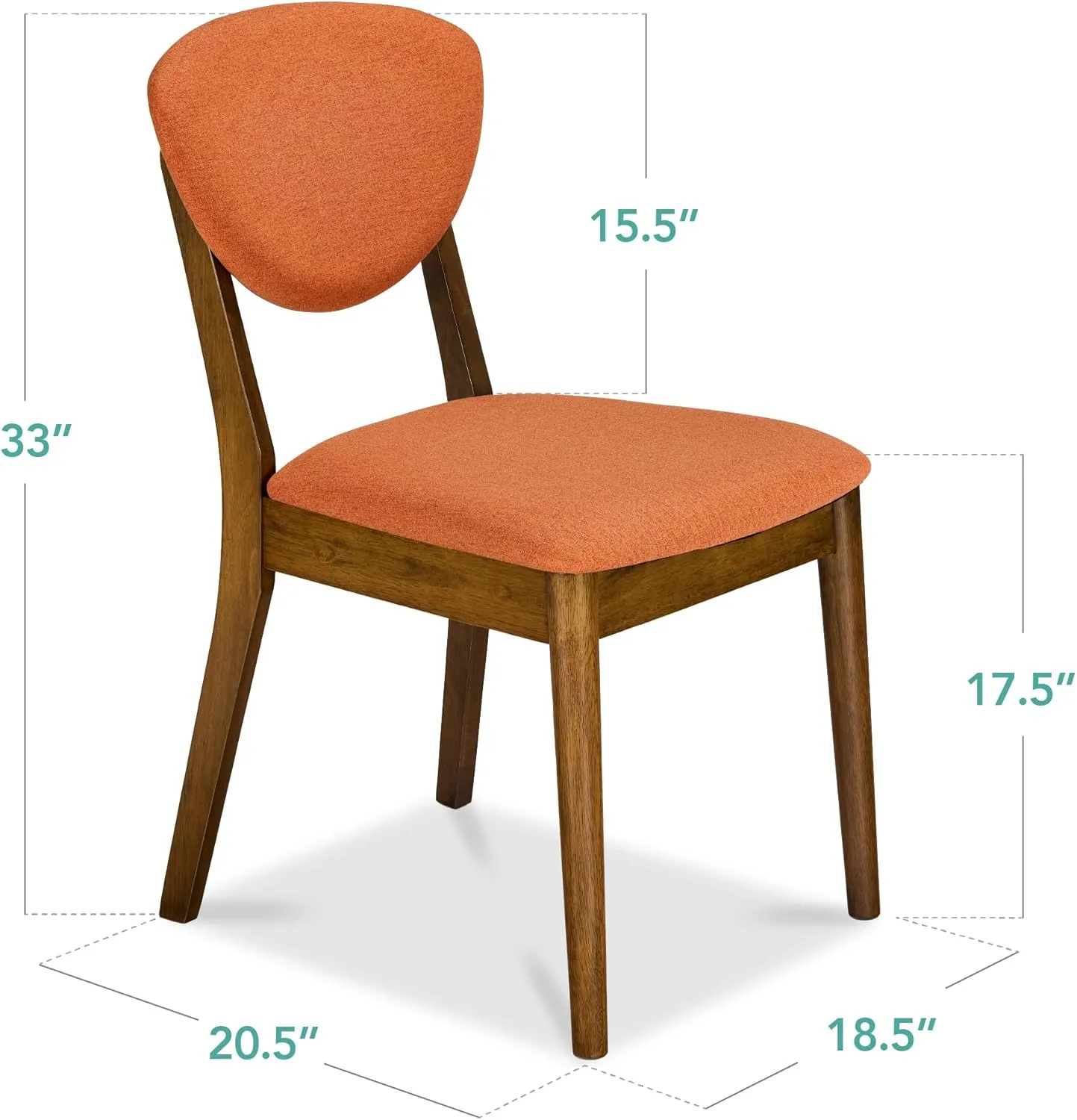 Best Choice Products Dining Chairs Set of 2, Mid-Century Modern Upholstered Wood, Armless w/Seat Cushion, Padded Backrest - Walnut/Burnt Orange