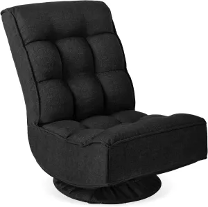 Best Choice Products Reclining Folding Floor Gaming Chair for Home, Office, Lounging, Reading w/ 360-Degree Swivel, 4 Adjustable Positions, Tufted Cushions - Black