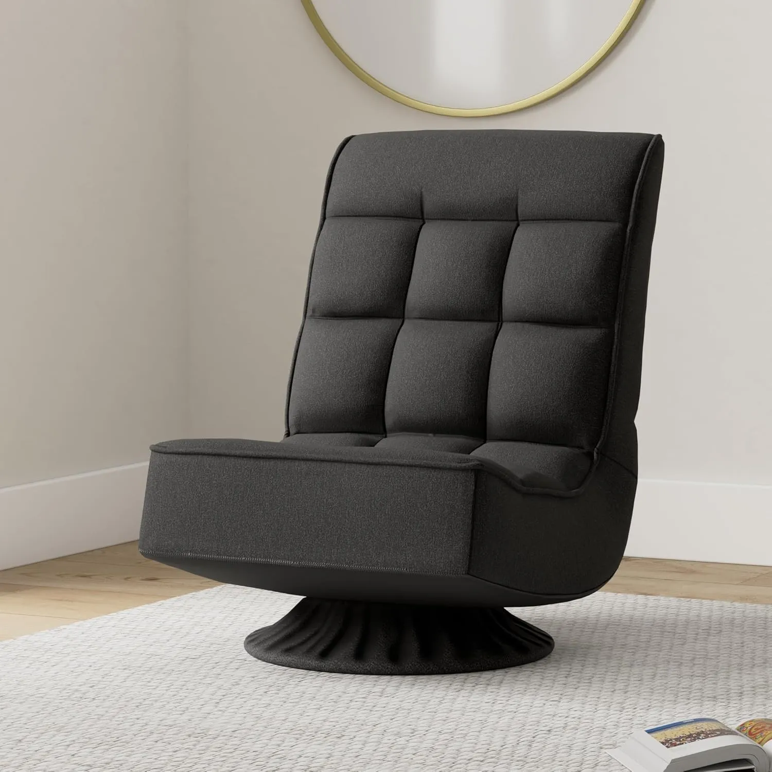 Best Choice Products Reclining Folding Floor Gaming Chair for Home, Office, Lounging, Reading w/ 360-Degree Swivel, 4 Adjustable Positions, Tufted Cushions - Black