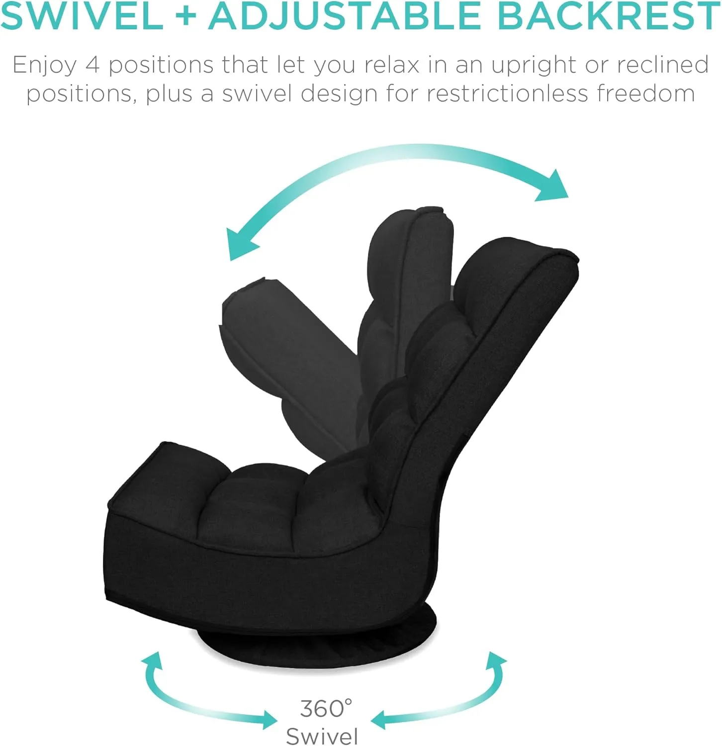 Best Choice Products Reclining Folding Floor Gaming Chair for Home, Office, Lounging, Reading w/ 360-Degree Swivel, 4 Adjustable Positions, Tufted Cushions - Black