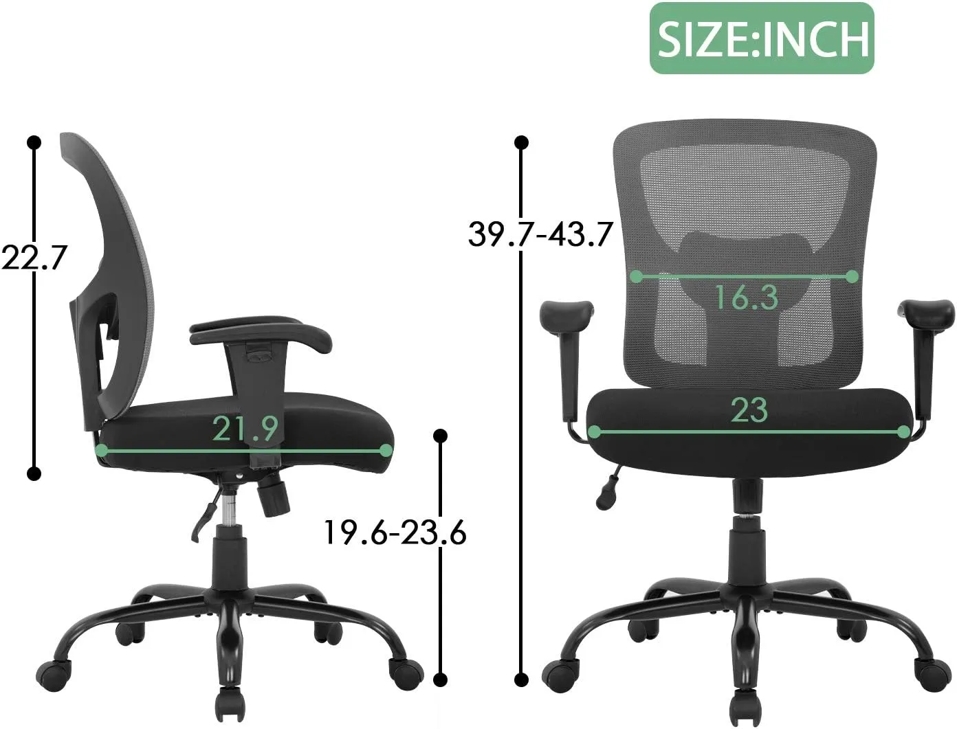 BestOffice Big and Tall Office Chair 500lbs Desk Chair Mesh Computer Chair with Lumbar Support Wide Seat Adjust Arms Rolling Swivel High Back Task Executive Ergonomic Chair for Home Office (Grey)
