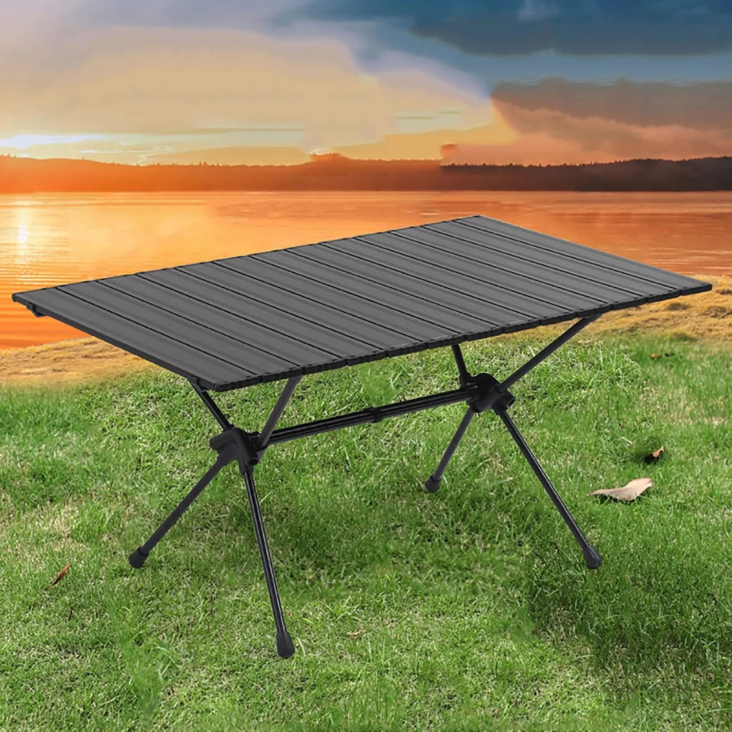 BK&MF Aluminum Portable Camping Table,Outdoor Folding Table Ultralight Roll-up Table Height Adjustable with Carry Bag for BBQ, Party, Camping,A,90x55x45cm(35x22x18inch)