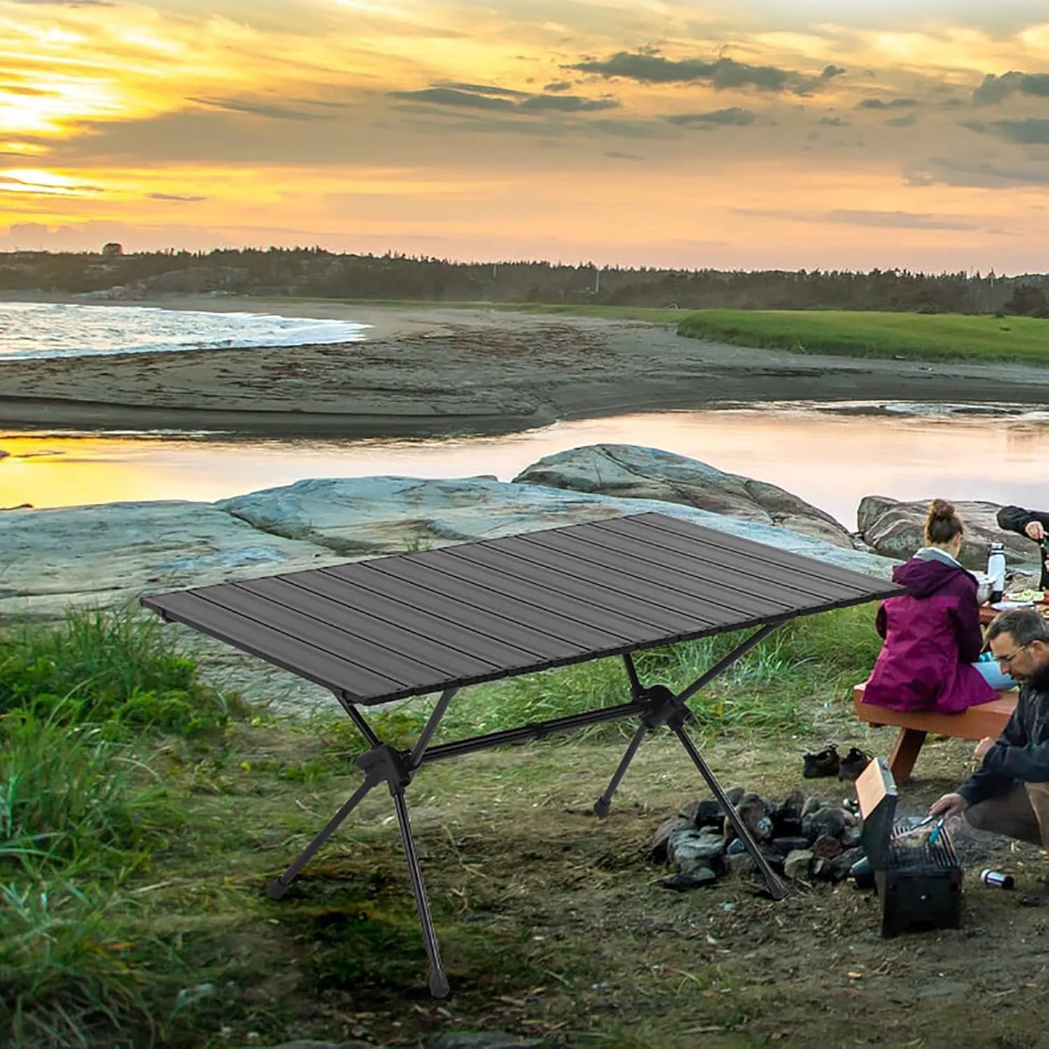 BK&MF Aluminum Portable Camping Table,Outdoor Folding Table Ultralight Roll-up Table Height Adjustable with Carry Bag for BBQ, Party, Camping,A,90x55x45cm(35x22x18inch)