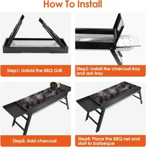 Black Barbecue Charcoal Grill, Folding Portable BBQ Outdoor Grill Tool, Lightweight Barbecue Grill for Cooking Camping Hiking Travel Backyard Picnic Garden Beach Party,BBQ Grill for Outdoor