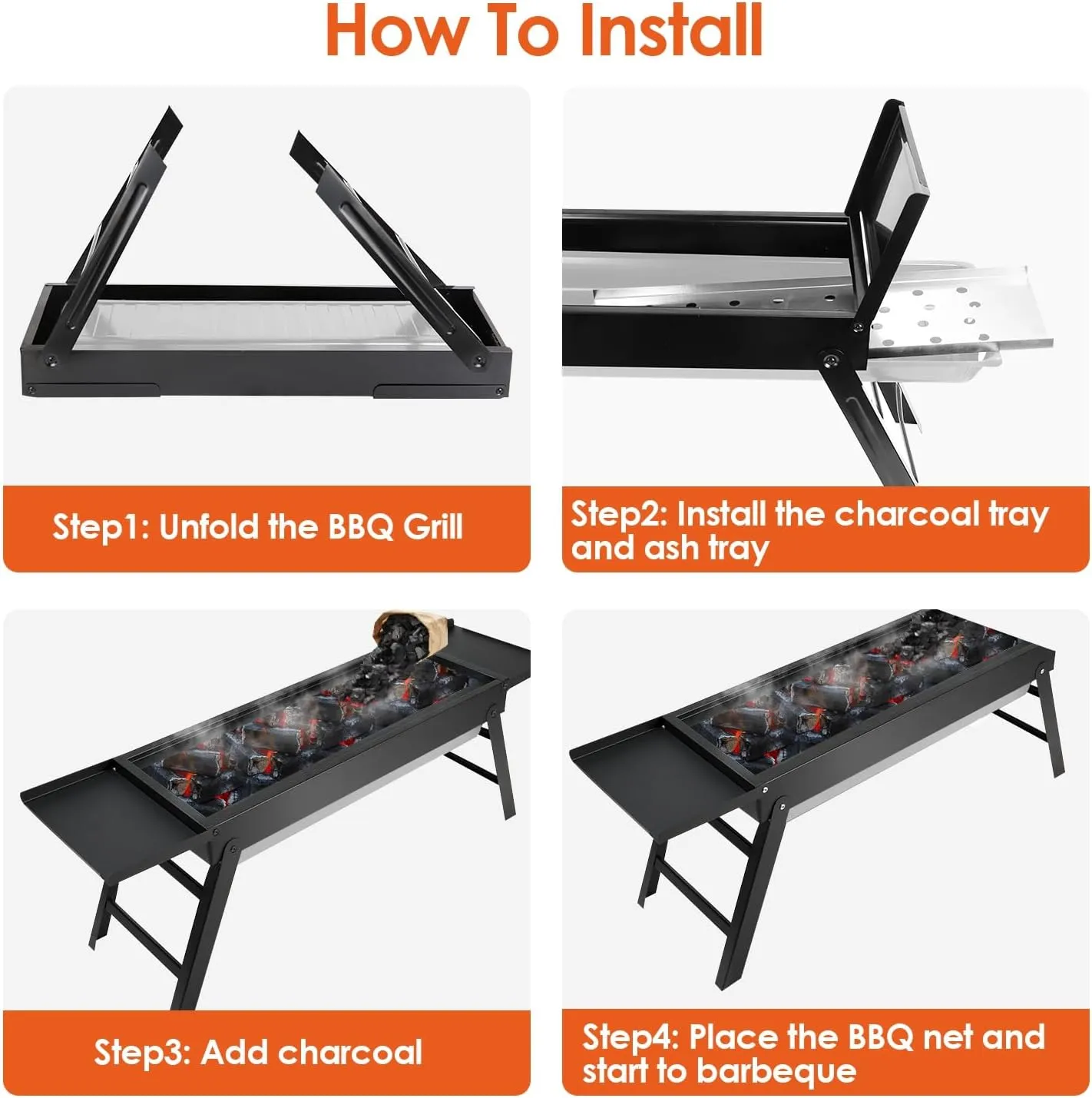Black Barbecue Charcoal Grill, Folding Portable BBQ Outdoor Grill Tool, Lightweight Barbecue Grill for Cooking Camping Hiking Travel Backyard Picnic Garden Beach Party,BBQ Grill for Outdoor