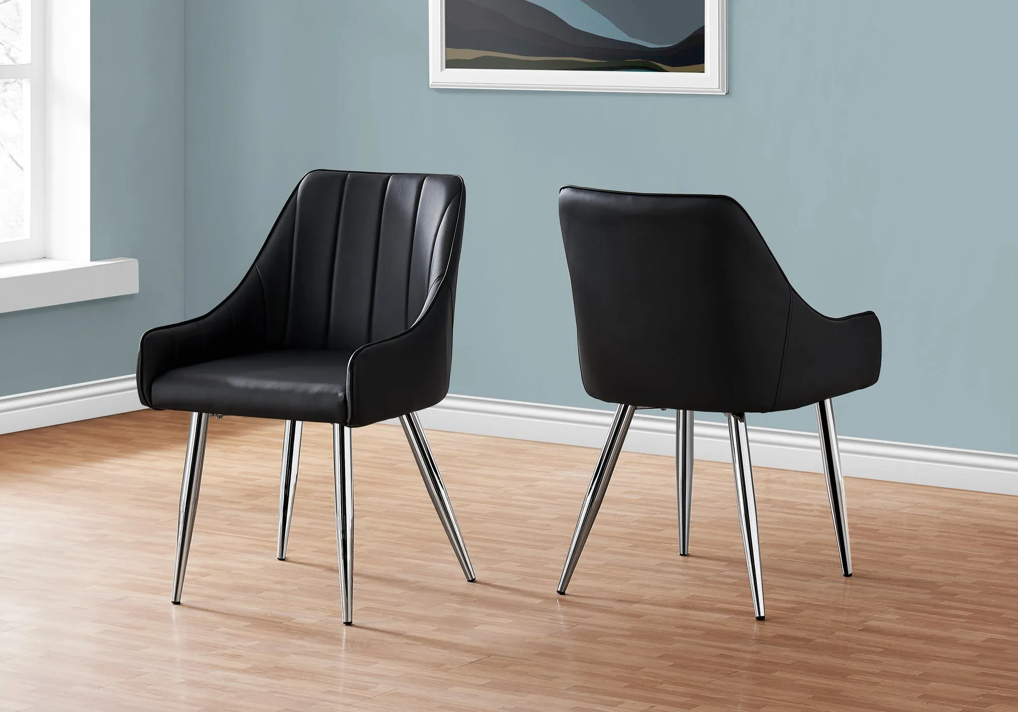 Black Leather-Look Dining Chair - Set of 2