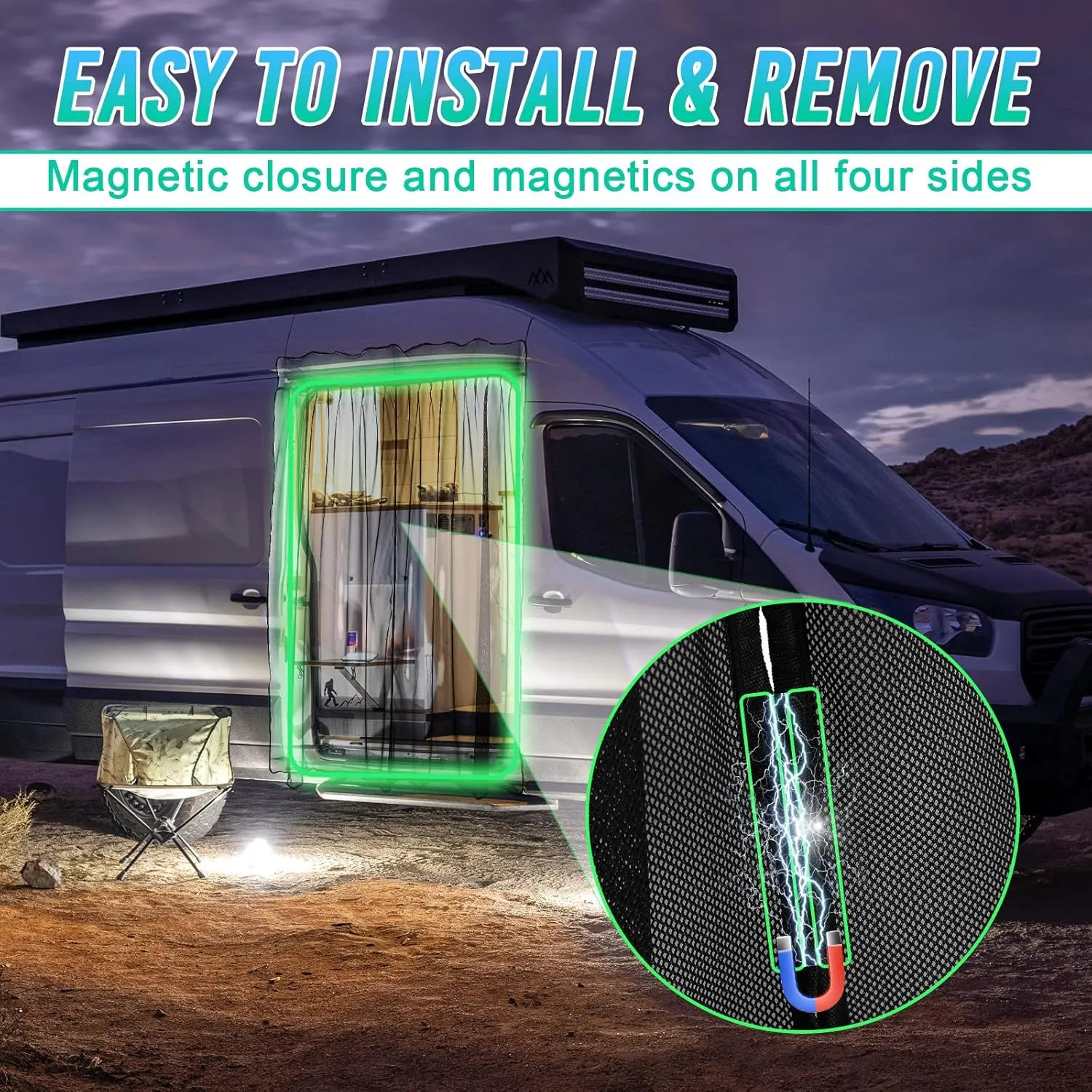 BLACKHORSE-RACING Magnetic Van Bug Fly Screen Replacement for Mercedes Sprinter Vans and Other Campervans, Magnetic Mosquito Net for Motorhome RV Sliding Door Van Screen Bug Mesh - Medium