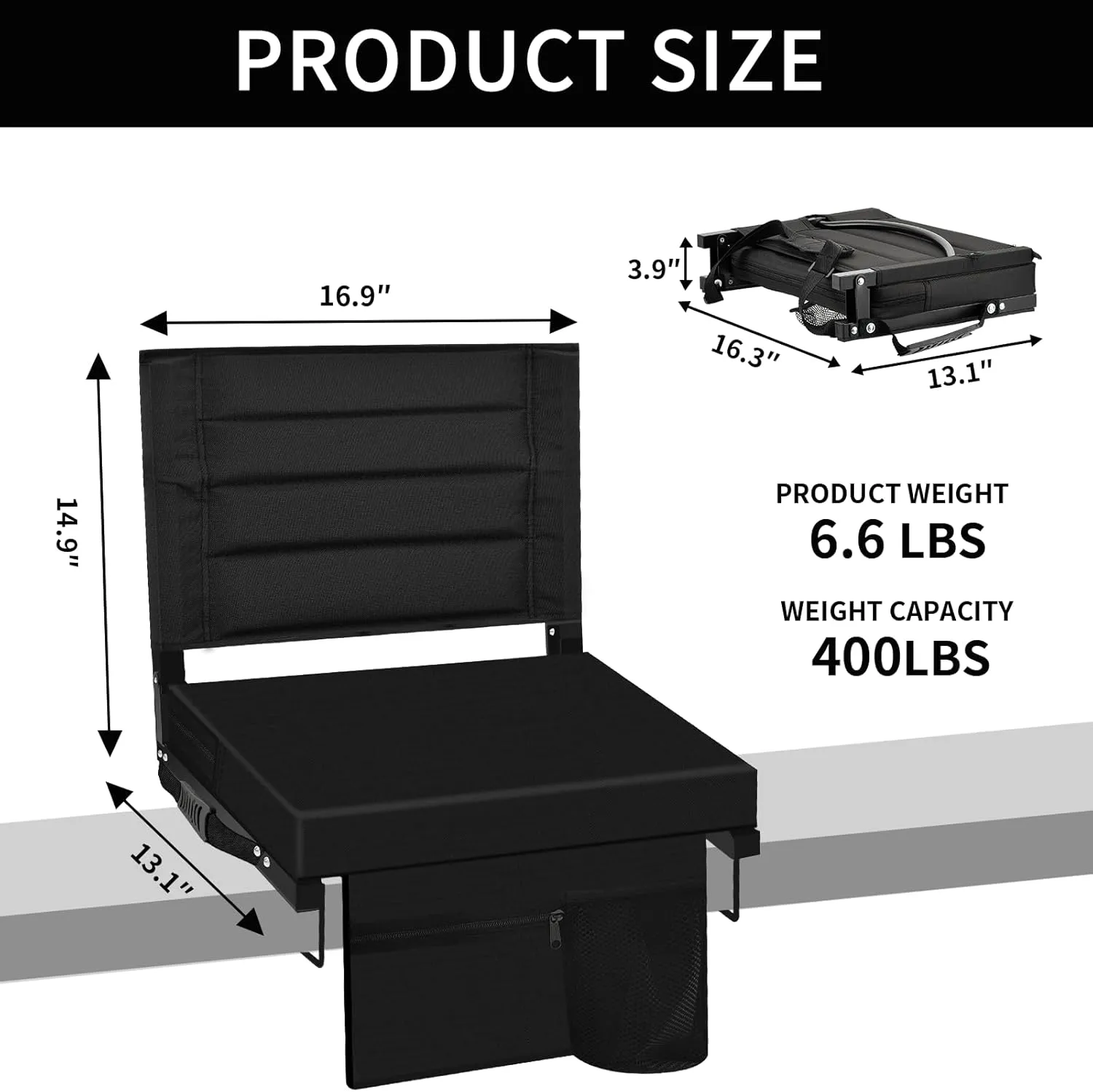 Bleacher Chairs Stadium Seats Cushion with Back Support, Portable Folding Chair