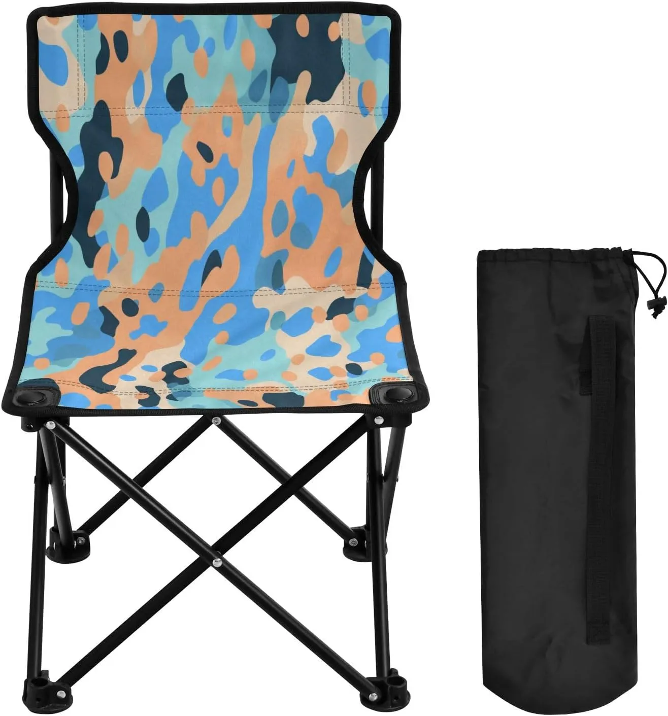 Blue Black Leopard Portable Outdoor Folding Chair Anti-Slip Padded Oxford Cloth Stool Camping Chair Small for Beach Hiking Fishing Gardening Quad Camp Chair