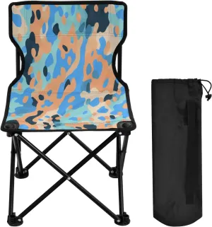Blue Black Leopard Portable Outdoor Folding Chair Anti-Slip Padded Oxford Cloth Stool Camping Chair Small for Beach Hiking Fishing Gardening Quad Camp Chair