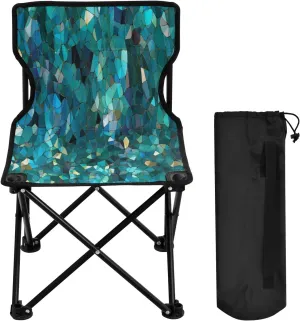 Blue Green Rhombus Portable Outdoor Folding Chair Anti-Slip Padded Oxford Cloth Stool Camping Chair Small for Beach Hiking Fishing Gardening Quad Camp Chair