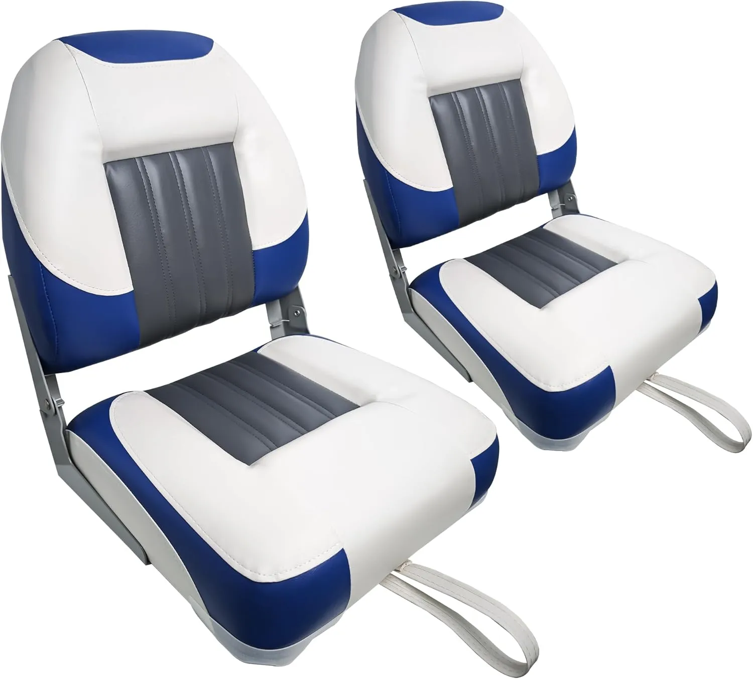 Boat Seats Low/High Back 2-Pack, Folding fishing Bass Boat Seat for Jon with Stainless Steel Screws(Blue&Gray&White)