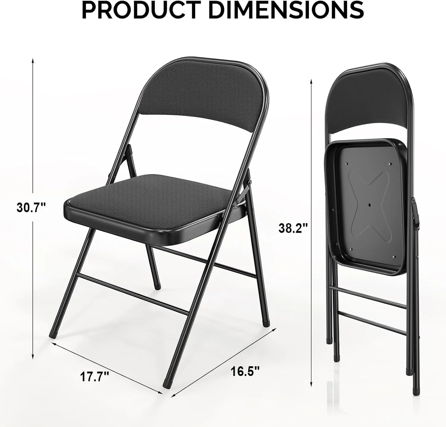 Bonnlo Folding Chair, Padded Folding Chairs with Cushion, Back and Steel Frame for Indoor Outdoor Outside Dinning Office Camping Use, Black, 10 Pack