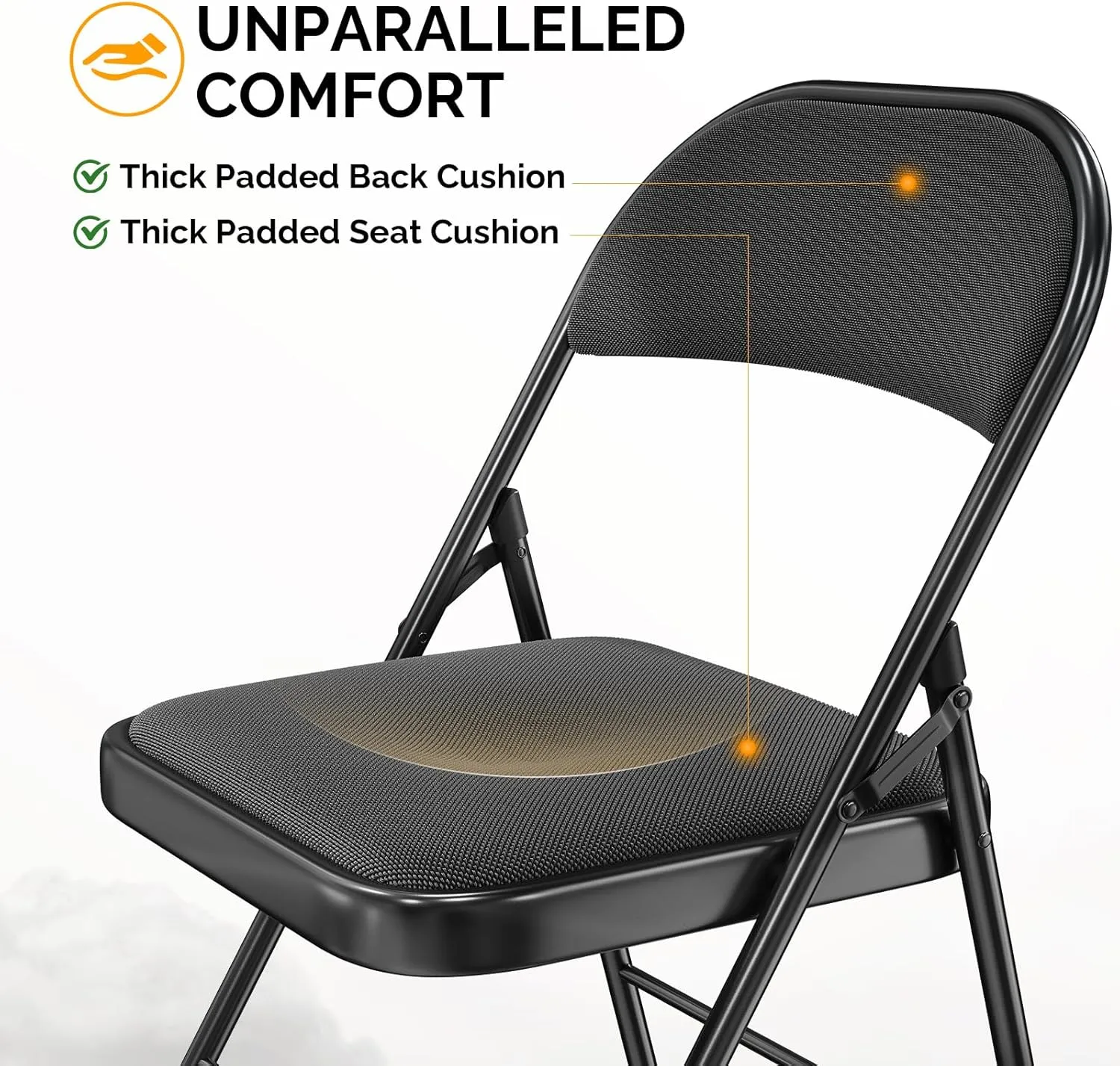 Bonnlo Folding Chair, Padded Folding Chairs with Cushion, Back and Steel Frame for Indoor Outdoor Outside Dinning Office Camping Use, Black, 10 Pack