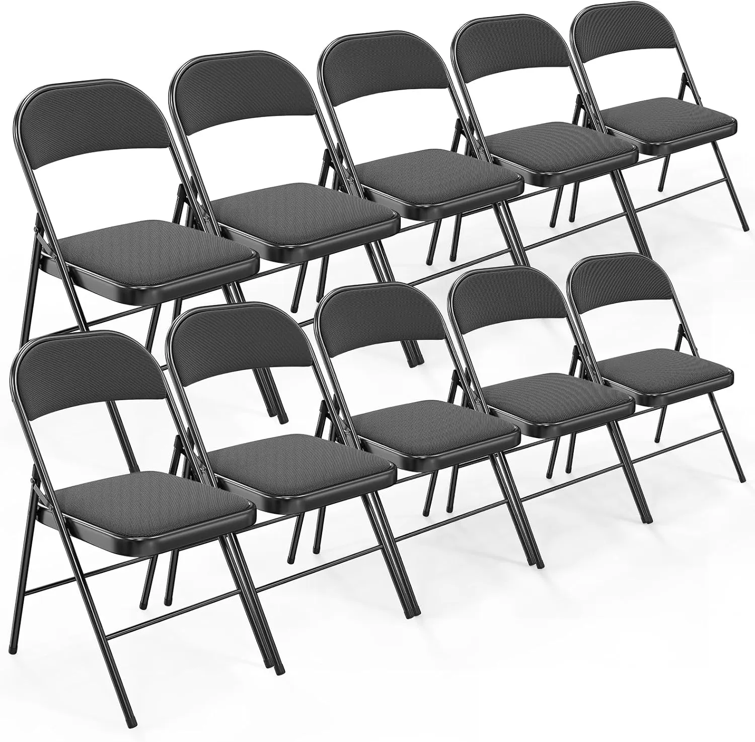 Bonnlo Folding Chair, Padded Folding Chairs with Cushion, Back and Steel Frame for Indoor Outdoor Outside Dinning Office Camping Use, Black, 10 Pack