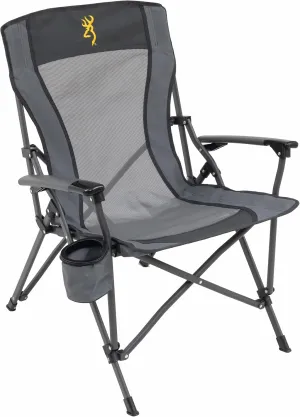 Browning Folding Camping Chairs for Adults - Durable Mesh Fabric Over Sturdy Powder Coated Steel Frame, Armrests Cup Holder, and Shoulder Carry Bag