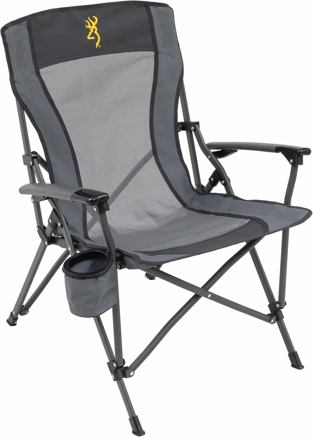 Browning Folding Camping Chairs for Adults - Durable Mesh Fabric Over Sturdy Powder Coated Steel Frame, Armrests Cup Holder, and Shoulder Carry Bag