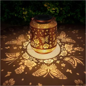 Butterfly Solar Lanterns Outdoor Waterproof Rose Garden Decor Gifts for Mom Women Grandma Metal Hanging Solar Lights Outdoor Decoration for Patio,Yard,Porch,Backyard