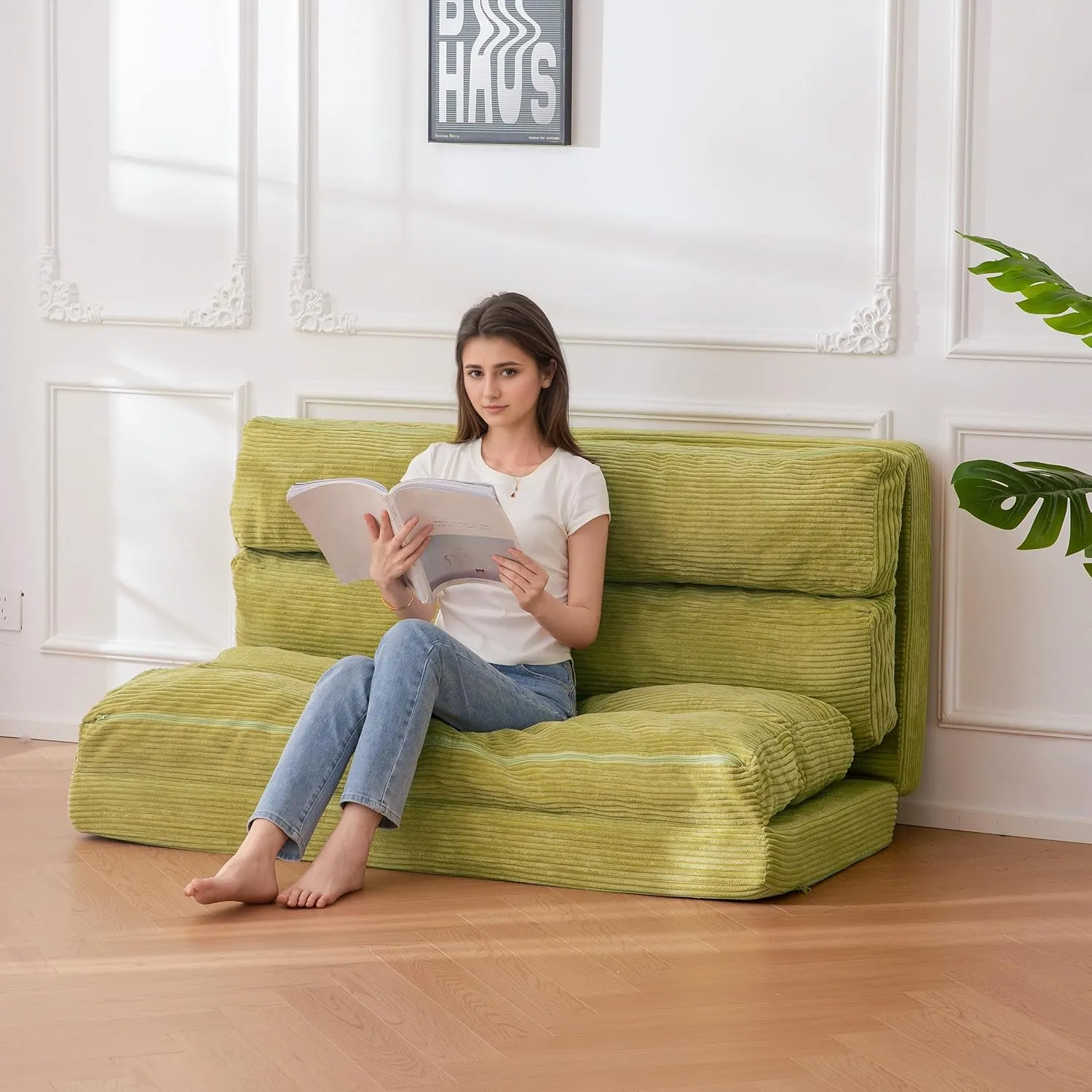 BYBYME Giant Bean Bag Chair & Bed – Foldable Bean Bag Couch for Adults with Removable Faux Fur Cover for Living Room, Bedroom