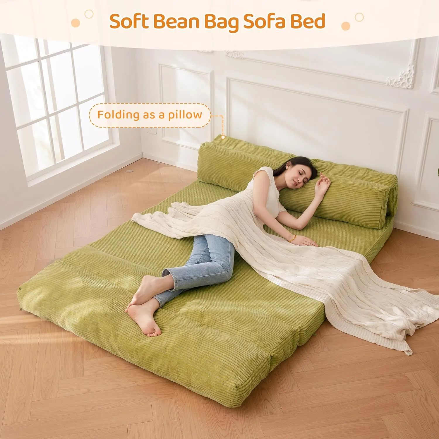 BYBYME Giant Bean Bag Chair & Bed – Foldable Bean Bag Couch for Adults with Removable Faux Fur Cover for Living Room, Bedroom