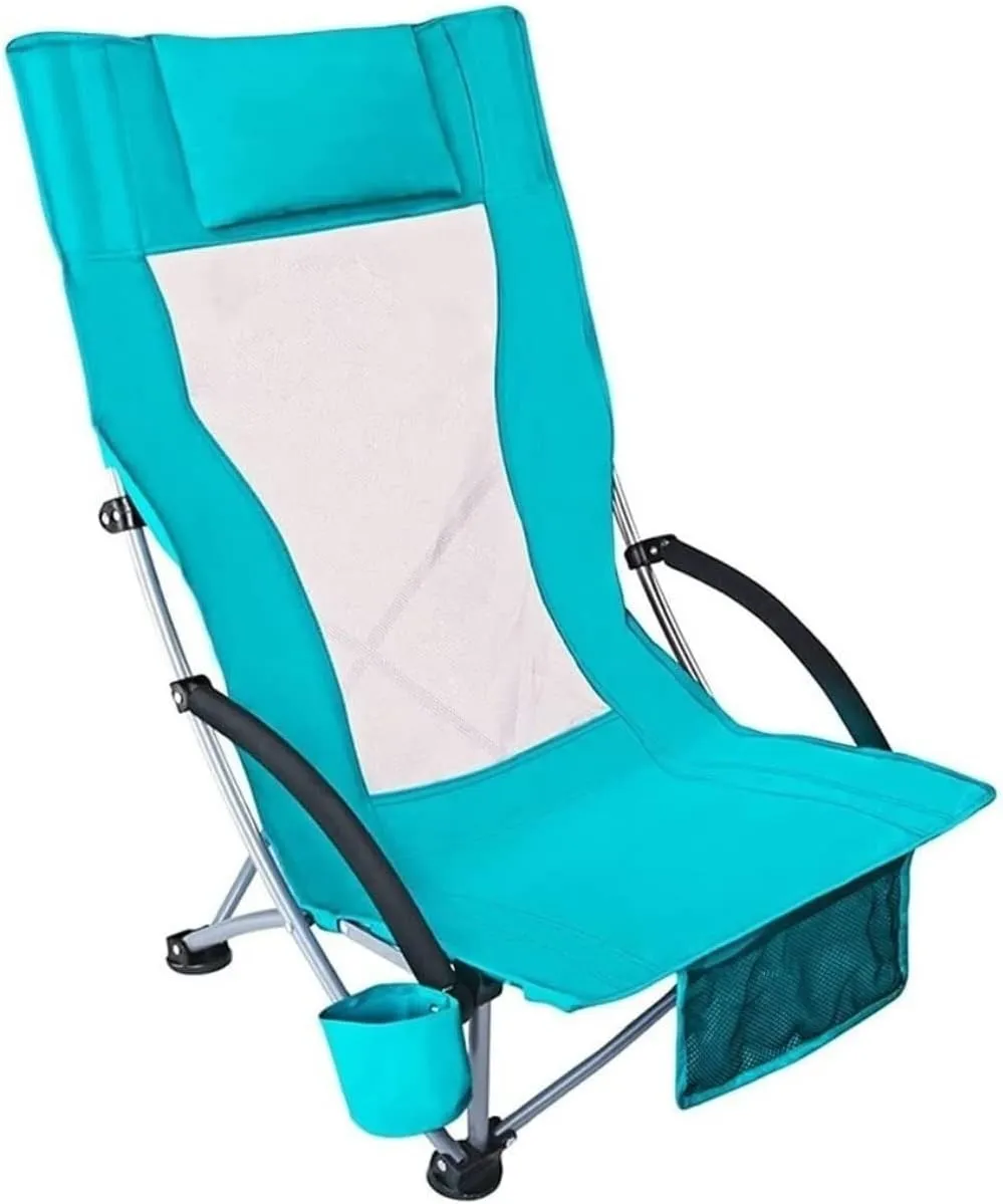 Camping Chair Outdoor Chair Foldable Chair High-Backed Armchair Padded Deck Chair Portable Beach Chair Folding Chair Ergonomics Breathable Comfortable with Headrest Folding Camping Chair (Color : B)
